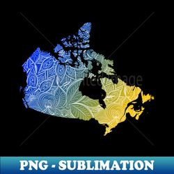 Colorful mandala art map of Canada with text in blue and yellow - Instant Sublimation Digital Download - Add a Festive Touch to Every Day