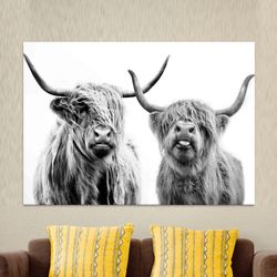 Highland Cow, Oversized Wall Art, Farmhouse Canvas Gift,Living room wall art, Highland Cow Painting