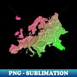 Colorful mandala art map of Europe with text in pink and green - Exclusive PNG Sublimation Download - Create with Confidence