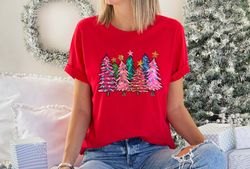 Colorful Christmas Trees Shirt, Cute Christmas Trees Lover Gift, Christmas Themed Sweatshirt, Xmas Family Gathering Tshi