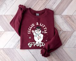 feeling a little frosty shirt, sweatshirt for christmas picture t, cute snowman tshirt, christmas gift, cute winter gift