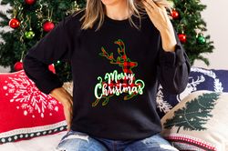 Merry Christmas Long Sleeve Shirt, Cute Christmas reindeer, Santa Shirt, Womens Christmas plaid shirt Christmas Gift for