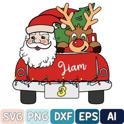 Santa Truck Christmas Name Svg, Custom Name Svg, Xmas Svg, Reindeer Santa Svg, Digital Download