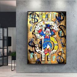 Disney Donald Duck Love Money Canvas Painting Graffiti Wall Art Bitcoin Pictures Print And Posters Mural Decoration Cuad