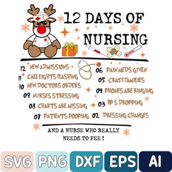 12 Days Of Nursing Reindeer Svg, Christmas Nurse Reindeer Svg, Christmas Svg, Funny Registered Nurse Svg, Nurse Life Svg