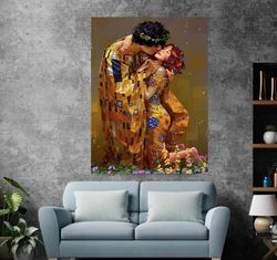 Kiss canvas, Gustav Klimt canvas art, Gustav canvas wall art, Gustav painting, Kissing wall art, Gustav Klimb Adaptation