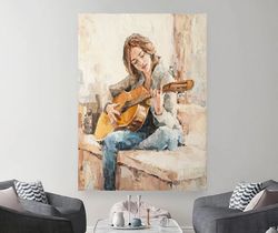 Musician PaintingGirl Guitar, Jazz Guitarist Canvas Painting, Singer painting Canvas Paintin