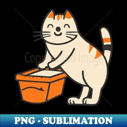 cute and smiley white cat sitting in its cat litter box - signature sublimation png file - create with confidence