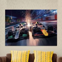 Redbull F1 Team vs Mercedes F1 Team, High Quality Canvas Print, Hamilton, Verstappen, Canvas Poster, Wall Art,