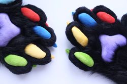 Black Fursuit Paws Five Fingers Multicolored Pads