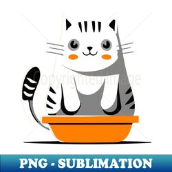 cute and smiley white cat sitting in its cat litter box - stylish sublimation digital download - stunning sublimation graphics