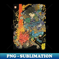 Samurai Warrior Fighting Demon - Antique Japanese Ukiyo-e Woodblock - Retro PNG Sublimation Digital Download - Revolutionize Your Designs