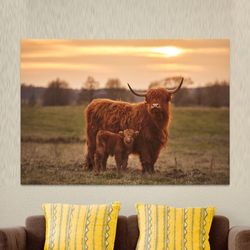 Highland Cow Wall Art,Huge Canvas Home Decor, Farm Canvas, Highland Cow Wall Decor, Farm Art, Highland Cow