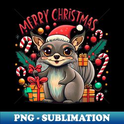 cute aye aye wearing a christmas hat and surrounded by christmas things - Retro PNG Sublimation Digital Download - Defying the Norms