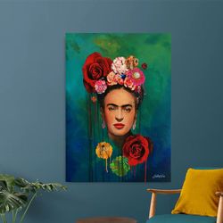 Portrait of Frida Kahlo Ready to Hang, Frida Kahlo Canvas Painting, Woman Art Canvas