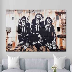 Three Wise Monkeys, Banksy Monkey Wall Decor, Abstract Wall Art, Banksy Canvas Painting, Graffiti Wall Decor, Three Wise