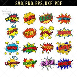 Superheroes Pop Clipart SVG, Comic Bubble PNG Clipart, Compatible with Cricut and Cutting Machine