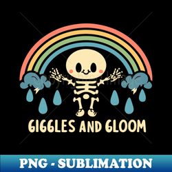 Cute Cartoon Skeleton in Rainbow Clouds - Giggles and Gloom - Sublimation-Ready PNG File - Defying the Norms
