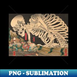 Samurai Warriors Fighting Giant Skeleton - Vintage Japanese Ukiyo-e Woodblock - Instant PNG Sublimation Download - Spice Up Your Sublimation Projects
