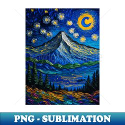 Fuji Mountain in Starry Night Gogh style - PNG Sublimation Digital Download - Capture Imagination with Every Detail