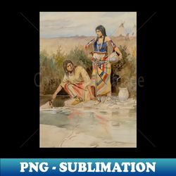 Native American Couple At The Spring - Vintage Western American Art - Premium Sublimation Digital Download - Perfect for Creative Projects