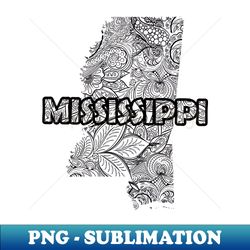 Mandala art map of Mississippi with text in white - Premium Sublimation Digital Download - Spice Up Your Sublimation Projects