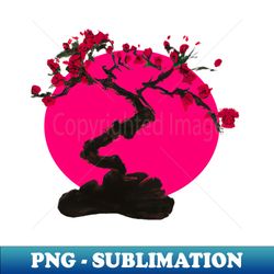 cherry pink bonsai tree - Enso circle traditional Japanese design - Exclusive Sublimation Digital File - Enhance Your Apparel with Stunning Detail