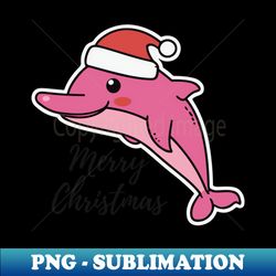 river pink dolphin wearing a santa hat and surrounded by ornament lights - Creative Sublimation PNG Download - Spice Up Your Sublimation Projects