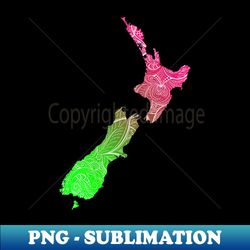 Colorful mandala art map of New Zealand with text in pink and green - Stylish Sublimation Digital Download - Revolutionize Your Designs