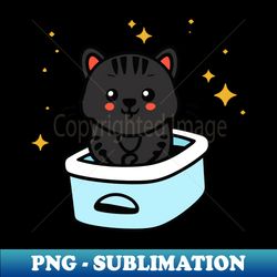 cute and smiley black cat sitting in its cat litter box - premium png sublimation file - perfect for sublimation mastery