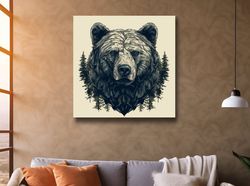 artistic illustration of a black bears head ,canvas wrapped on pine frame