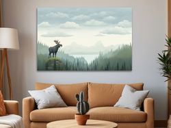 childrens illustration of a majestic moose ,canvas wrapped on pine frame