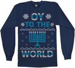 Oy To The World Hanukkah Celebration Mens Long Sleeve T-Shirt - Short Sleeve T-Shirt - Tank Top