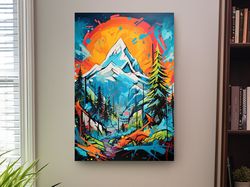 Graffitti inspired art of sunset over a glacier ,Canvas wrapped on pine frame