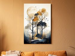 Illustration art surreal chic boho forest ,Canvas wrapped on pine frame