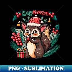 cute aye aye wearing a christmas hat and surrounded by christmas things - Instant PNG Sublimation Download - Bold & Eye-catching