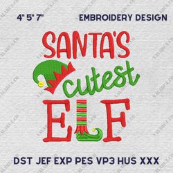 Christmas Elf Embroidery Machine Design, Santas Cutest Elf Embroidery Design, Instant Download