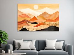 Orange mountain landscape patterns at sunset ,Canvas wrapped on pine frame