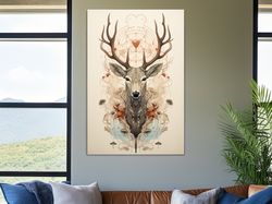 Ornate floral illustration of an elegant deers head ,Canvas wrapped on pine frame