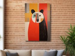 quirky simplistic painting of a bear on wood ,canvas wrapped on pine frame