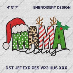 Retro Christmas Embroidery Machine Design, Santa Claus Embroidery Design, Instant Download
