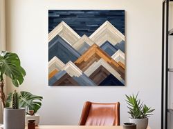 wooden panel art, mountain ranges made from wood ,canvas wrapped on pine frame
