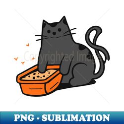 cute and smiley black cat sitting in its cat litter box - exclusive sublimation digital file - unlock vibrant sublimation designs