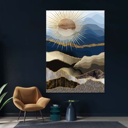 abstract mountain wall art, mountain landscape, landscape wall art, landscape canvas, sun wall art, abstract sun print,