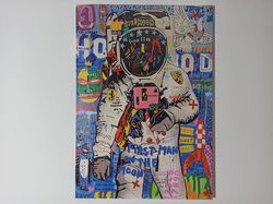 Banksy Astronaut Wall Art, Boy Room Decor, Banksy Artwork, Large Wall Art, Astronaut Lover Gift, Spaceman Wall Art, Man