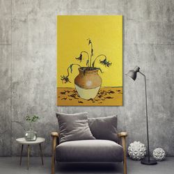 banksy painting, banksy wall art, banksy sunflower painting, sunflower painting, sunflower canvas, oil painting print, m
