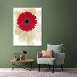 Daisy Painting, Red Daisy Wall Art, Flower Painting, Red Flower Canvas, Floral Wall Arts, Botanical Canvas, Flower Canva