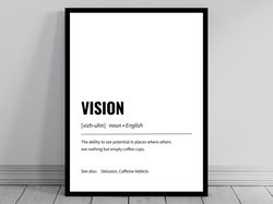 Vision Definition Minimalist Office Art Funny Definition Poster Daily Affirmation Home Office Wall Art Motivational