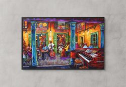 Eclectic Retro Wall Art Decor, Vibrant Jazz in the Big Easy Poster, Colorful New Orleans Jazz Scene Poster, Music Poster