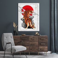 japanese tiger print, tattoo print, traditional tiger, japanese tattoo tiger, japanese tiger, tiger canvas, tiger wall a